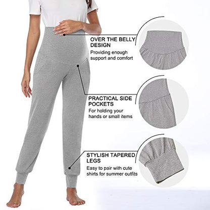 AMPOSH Women's Maternity Pants Stretchy Lounge Workout Sweatpants Casual Loose Comfy Pregnancy Joggers with Pockets - color: Heather Gray, size: Medium