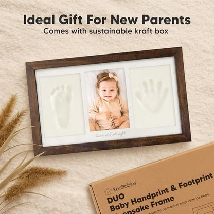 KeaBabies Baby Hand and Footprint Kit, Clay Keepsake Frame (Dark Walnut) - color: Dark Walnut, size: Duo Frame, 13" x 7.8"