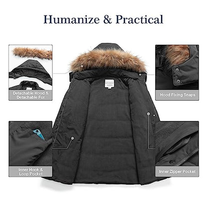 Chrisuno Women's Plus Size Winter Coat Waterproof Long Puffer Jacket Warm Thicken Parka with Removable Fur Hood - color: Dark Grey, size: 4X