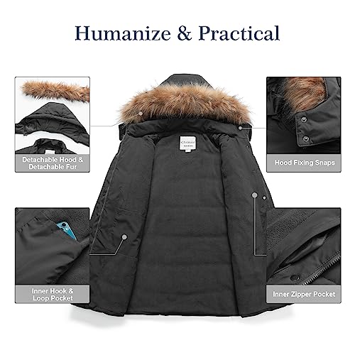Chrisuno Women's Plus Size Winter Coat Waterproof Long Puffer Jacket Warm Thicken Parka with Removable Fur Hood - color: Dark Grey, size: 5X