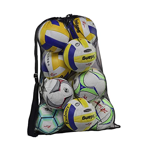 Heavy Duty Mesh Ball Bag, Drawstring Sport Equipment Storage Bag - color: Black-L
