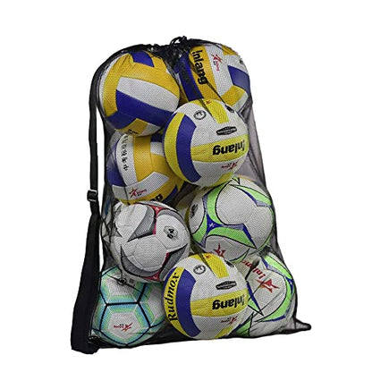 Heavy Duty Mesh Ball Bag, Drawstring Sport Equipment Storage Bag - color: Black-L
