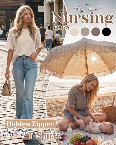 Huukeay 4 Pack Women's Nursing Shirts - color: Cream, Khaki, Light Coffee, Black, size: XX-Large