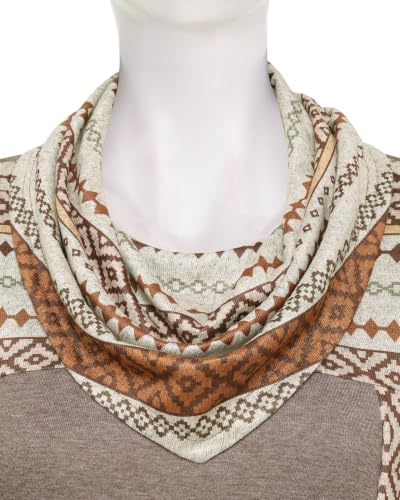 Furnex Women's Long Sleeve Cowl Neck Tunic Top Casual Pullover Sweatshirt - color: Geometric, size: Medium