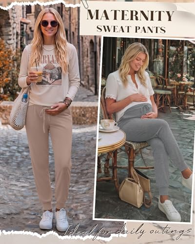 3 Pack Women Maternity Pants Pregnancy Lounge Jogger - color: Black, Light Gray, Khaki, size: Medium