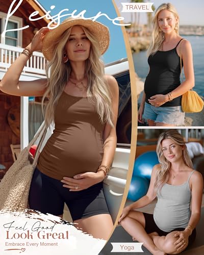4 Pack Maternity Tank Tops - color: Coffee, White, Light Gray, Black, size: Large