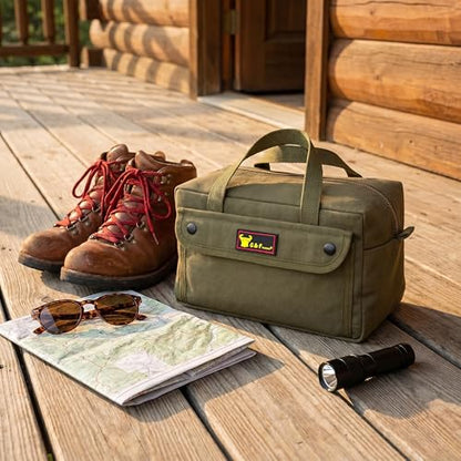Waxed Canvas Compact Military Duffle Bag, 11 x 7 x 6 In, Water-Resistant - color: Olive Green