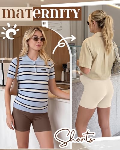 4 Pack Maternity Shorts - color: Brown, Beige, Light Gray, Black, size: Medium