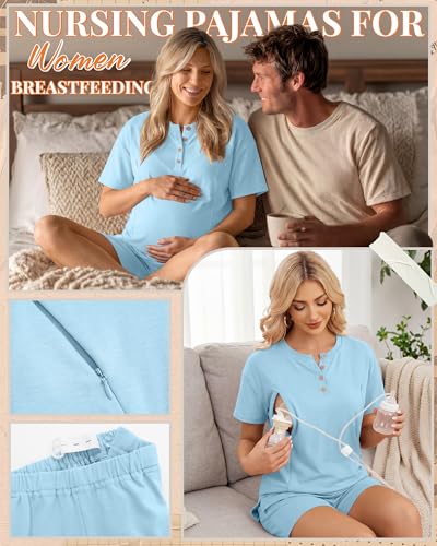 Maternity Nursing Pajama Set - color: Light Blue, size: Medium