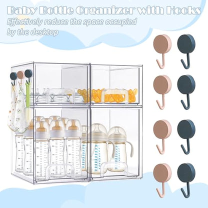Baby Bottle Organizer with Hooks - 4 Pack Stackable Storage Drawer - color: 4PCS-2 High+2 Small