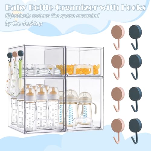 Baby Bottle Organizer with Hooks - 4 Pack Stackable Storage Drawer - color: 4PCS-2 High+2 Small