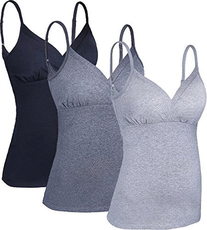 SUIEK Cotton Nursing Tank Tops Maternity Breastfeeding Camis Pregnancy Pjs - color: Black/Dark Grey/Grey (3pcs) - Second Style, size: X-Large