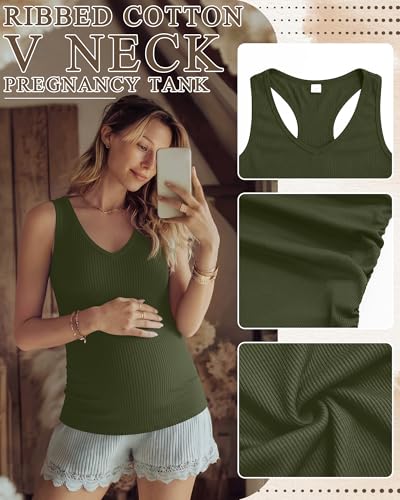 3 Pack Women's Maternity Tank Tops - color: Army Green, Light Heather Gray, Black, size: Large
