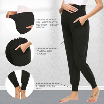 Liu & Qu Women's Maternity Pants Stretchy Sweatpants Jogger with Pockets - color: 3.black, size: Medium