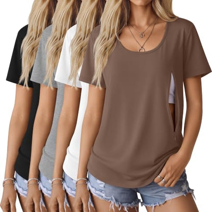 Oakgarden 4 Pack Women's Nursing Shirts - color: Coffee, Light Gray, White, Black, size: X-Large