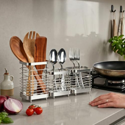 Utensil Holder, Stainless Steel Utensil Drying Rack for Kitchen Counter - color: 1 Large+2 Small