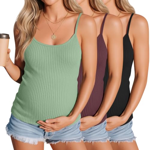 3 Pack Womens Maternity Tank Camisole - color: Light Green, Wine Red, Black, size: Small
