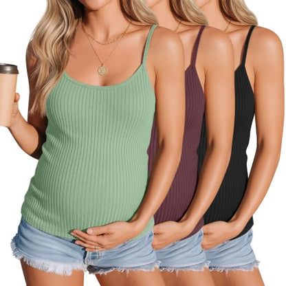 3 Pack Womens Maternity Tank Camisole - color: Light Green, Wine Red, Black, size: Small