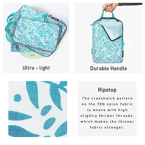 Bagail Ultralight Compression Cubes 7 Set - 3 Packing Cubes, 3 Organizers, and 1 Shoe Bag - color: The Leaf, style: Cloth Pattern