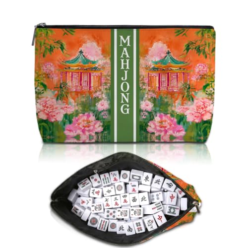 Orange Chinoiserie Pagoda Mahjong Tile Bag Makeup Bag (Case Only) - color: Multicolor 1842