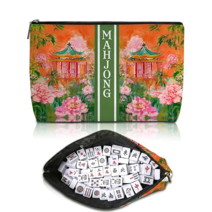 Orange Chinoiserie Pagoda Mahjong Tile Bag Makeup Bag (Case Only) - color: Multicolor 1842