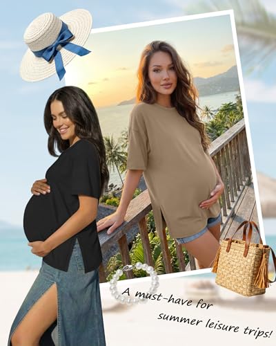 Riyiper 4 Pack Women's Short Sleeve Maternity T Shirts - color: Black, Coffee, Khaki, Cream, size: X-Large