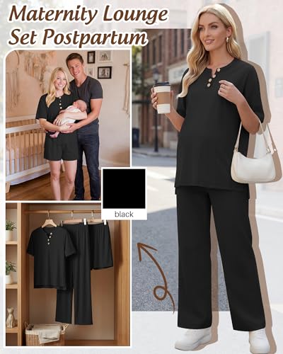 Women Maternity Lounge Set - color: Black, size: XX-Large