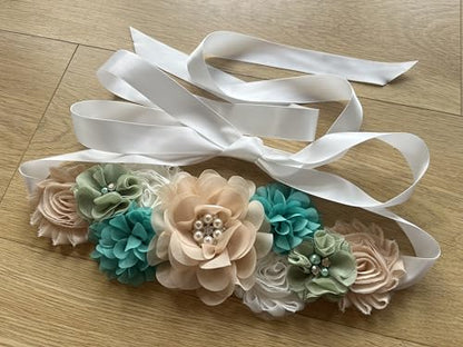 Maternity Flower Belt for baby shower Mommy Sash Pregnancy Belt - color: Green