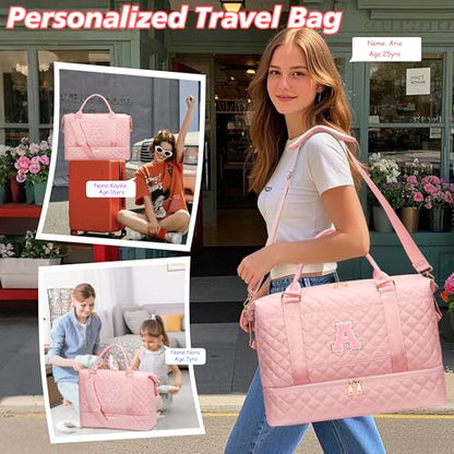 Gift for Teens Personalized Initial Duffle Bag for Girls(Pink,P) - color: Pink, style: P