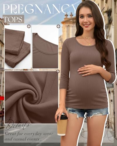 Neer 3 Pack Women's 3/4 Sleeve Crew Neck Maternity Tops - color: Coffee, White, Black, size: Small