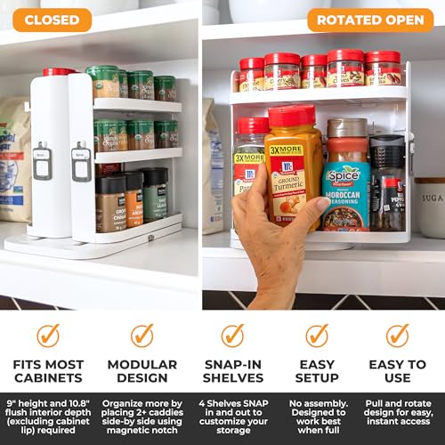 Cabinet Caddy SNAP! Spice Rack Organizer for Cabinet, 4 Adjustable Shelves