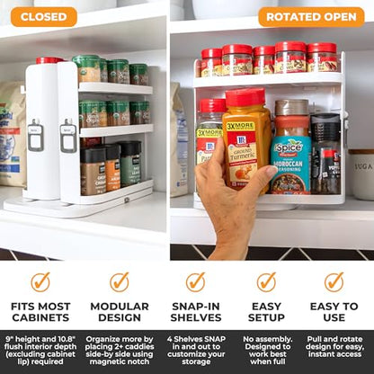 Cabinet Caddy SNAP! Spice Rack Organizer for Cabinet, 4 Adjustable Shelves