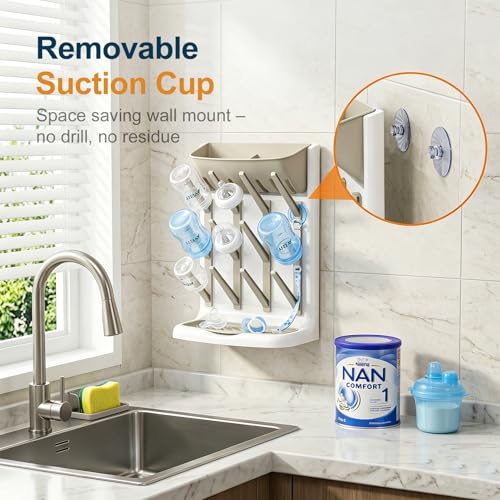 GoMaihe Baby Bottle Drying Rack: Space Saving Vertical Bottle Dryer Holder - color: Beige, size: Upgraded