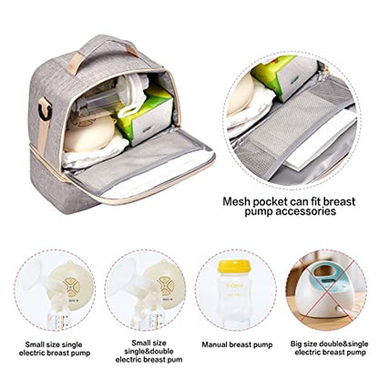 Breast Pump Bag Cooler Compartment Moistureproof Bag Double Layer for Mother Breast Milk Pump Lunch Bag Outdoor Working (Grey) - color: Grey