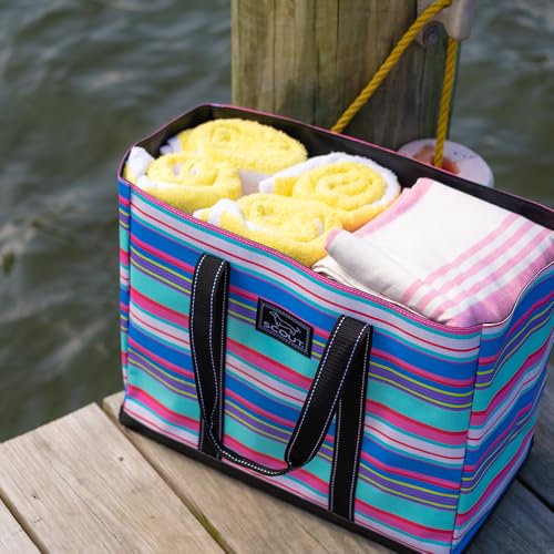 SCOUT Original Deano Tote - Durable Lightweight Open Top Beach, Pool & Lake Bag, Inside Zip Pocket, Folds Flat - color: Nantucket Navy