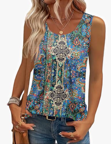 Zeagoo Womens Tank Tops Sleeveless Pleated Crew Neck Summer Tunic Tops Dressy Loose Fit Business Casual Blouses 2026 - color: Mz779, size: Medium