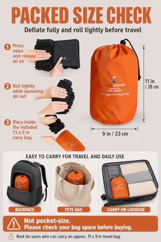 Portable Inflatable Seat Cushion for Airplane Travel and Car