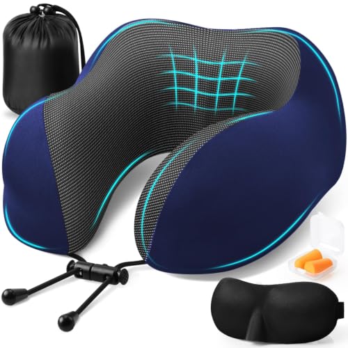 ExploreBliss Travel Pillow, Memory Foam Neck Pillow Airplane, Blue - color: Blue