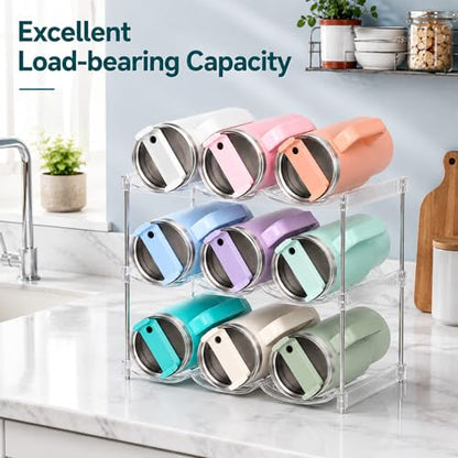 Stackable Water Bottle Organizer for Stanley 40 oz Tumbler, Large Compartment Water Bottle Holder for Cabinet, Clear Tumbler Organizer for Kitchen Countertop Pantry, 3 Pack