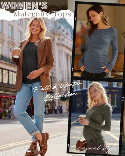 3 Pack Maternity Sweaters Long Sleeve Pregnancy Tops - color: Olive, Gray Blue, Black, size: XX-Large