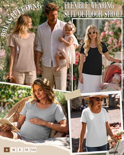 Ficerd 4 Pack Women's Maternity Nursing Shirts - color: Khaki, White, Light Gray, Black, size: XX-Large