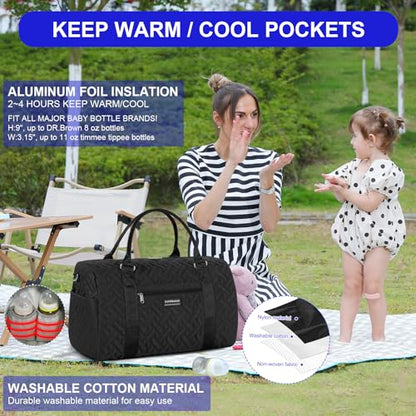 Shoulder Diaper Tote Mommy Bag for Boy Girl Twins - color: Black