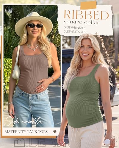 3 Pack Maternity Tank Tops Pregnancy Shirts - color: Gray Green, Coffee, Black, size: X-Large