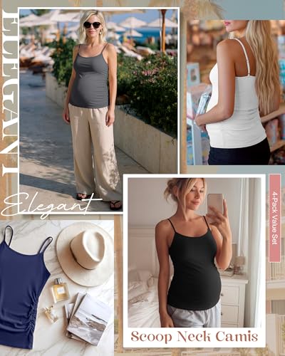 4 Pack Maternity Tank Tops - color: Dusty Blue, White, Dark Gray, Black, size: XX-Large