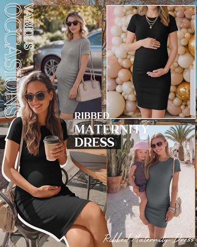 3 Pack Women's Cotton Maternity Dresses - color: Black, Light Mixed Gray, Dark Gray, size: Large
