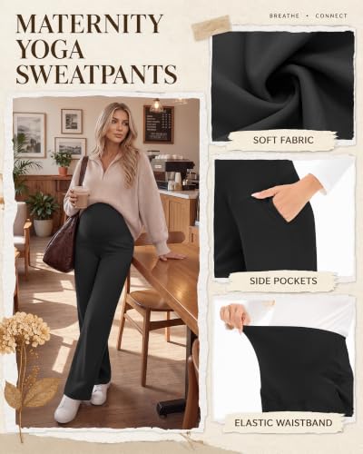 3 Pack Women's Maternity Yoga Pants with Pockets - color: Black, size: Large