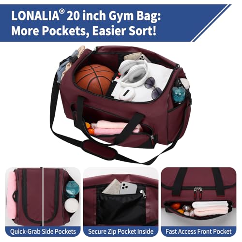 45L Gym Sport Duffle Bag for Men, Maroon - color: Maroon
