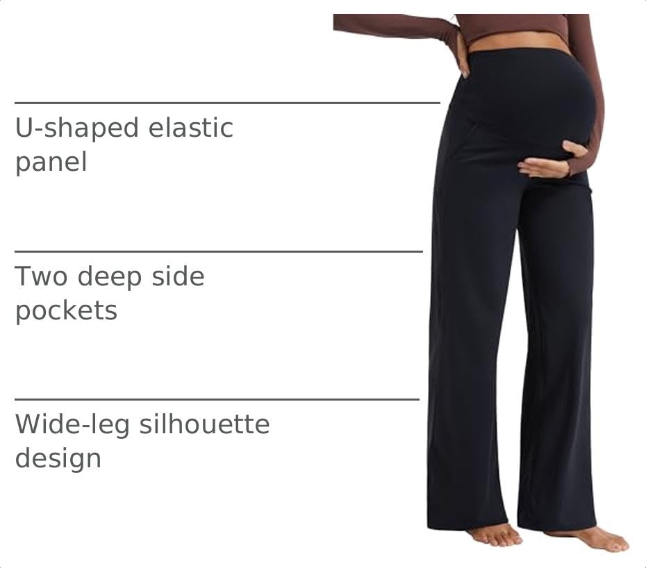 MathCat Maternity Pants Pregnancy Work Trousers Over the Belly - color: Black, size: Large