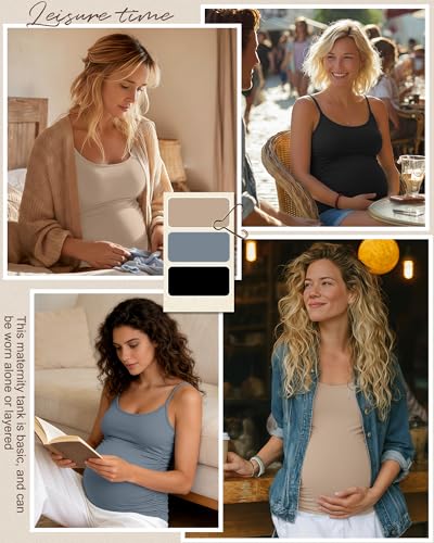 Ficerd 3 Pack Women's Maternity Tank Tops - color: Apricot, Light Haze Blue, Black, size: X-Large