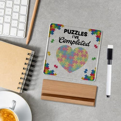 Jigsaw Counter Gift for Puzzlers, Puzzle I've Completed Sign with Markers - color: Puzzles